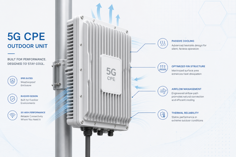 A Technical Buyer’s Guide to 5G CPE Thermal Management: Passive Cooling, Heat Dissipation Design, and Outdoor Enclosure Ratings for Sustained Multi-Gigabit Performance