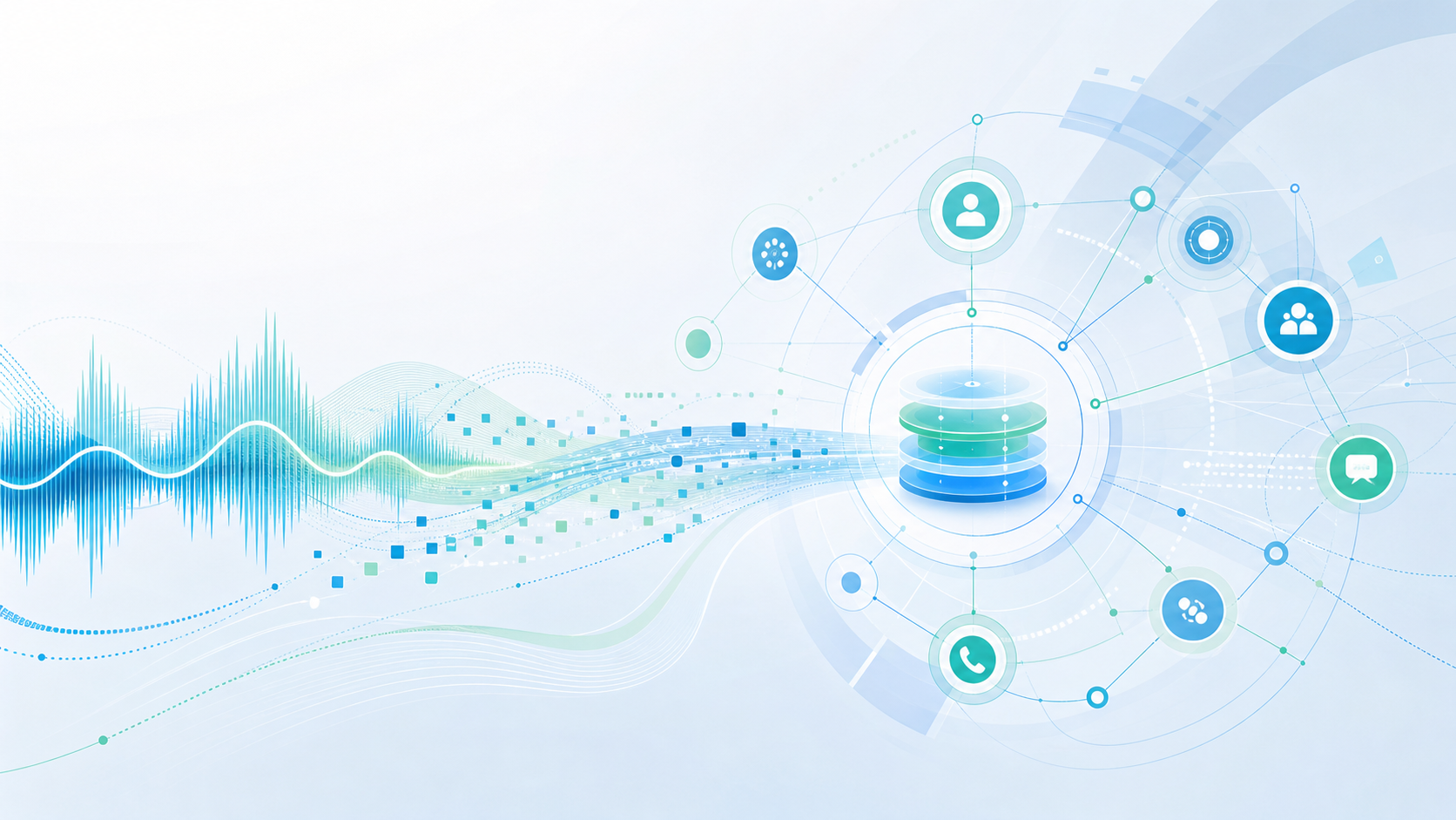Abstract visualization of 5G voice services VoNR architecture and IMS network integration