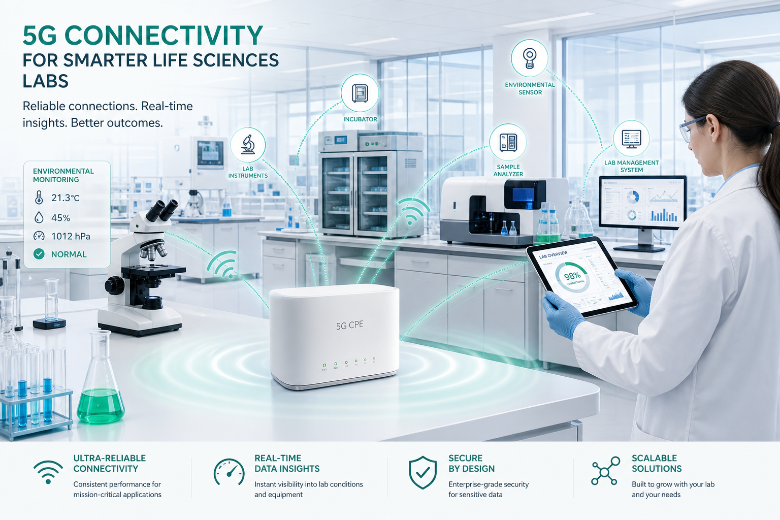 A Technical Buyer’s Guide to 5G CPE for Life Sciences and Laboratory Facilities: Reliable Fixed Wireless for Labs, Cleanrooms, and Regulated Research Environments